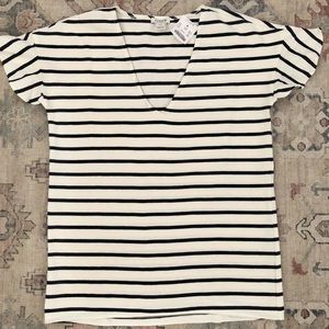 Navy blue and white striped Top.